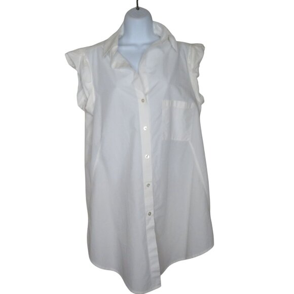 Vintage DKNY Cap Sleeve Tunic Button-Up Blouse White Cotton Womens US 8/GB 10/IT - Picture 12 of 14